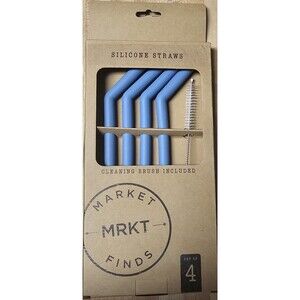 Silicone Straws Set Of 4 with Cleaning Brush Included Market FInds NEW NIB